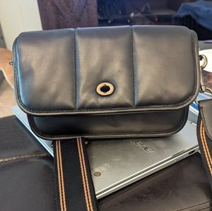 Coach quilted black leather foldover